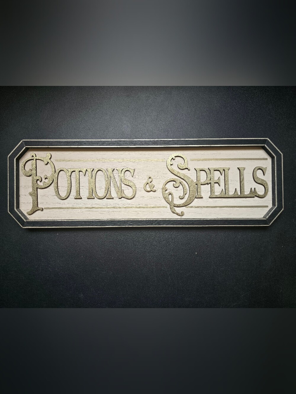 Rustic Cream and Gold 'Potions & Spells' Wood Wall Sign
